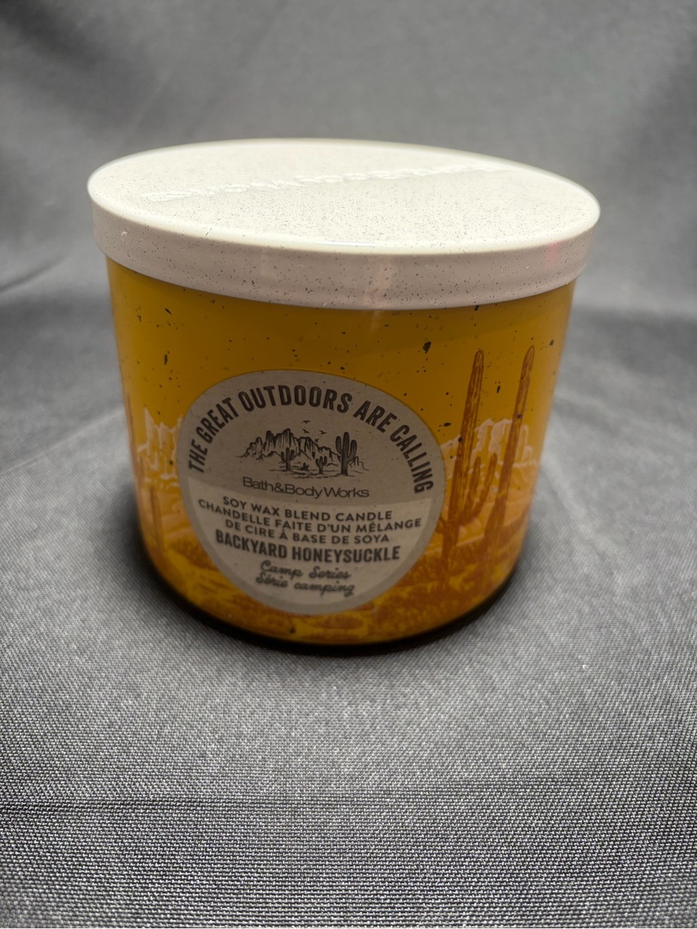Bath & Body Works Backyard Honeysuckle Candle - Yellow & White Lid